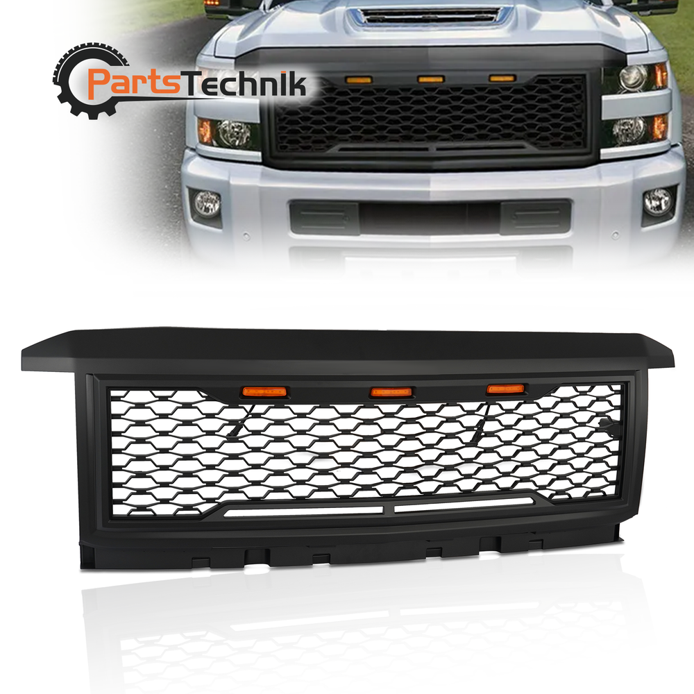 2015-2018 Chevy Silverado 2500 3500 Matte Black Front Bumper Grille with LED Lights