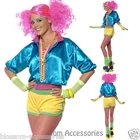 CL416 Womens Skater Girl Costume 1980's Disco Retro Neon Fancy Dress Up Outfit
