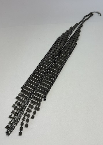 Collana Cascata Giapponese Strass Trasparenti Nero Pendente 24" Dichiarazione Moda - Foto 15 di 24