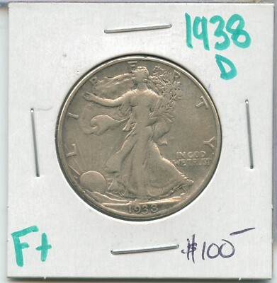 1938-D Silber Walking Liberty Halb Dollar 50c Denver Mint - SS817