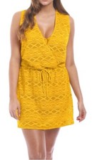 Freya Sundance Beach Dress Gold Crochet L 14 16 Swimsuit Bikini Cover Up 3978