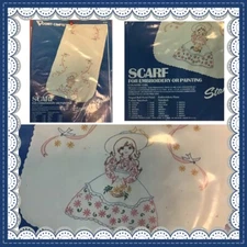 Vtg Table SCARF Vogart Embroidery “Country Girl” for Embroidery OR Painting