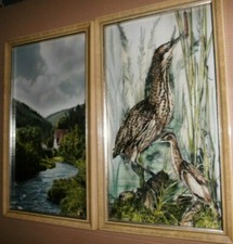 2 Bilder (DDR) Kunstgewerbe | 60er, 70er Jahre| Fischreiher | Landschaft | Natur