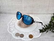 VTG Sunglasses Plastic Black Frame Rectangular Blue Glass Retro Steampunk 19