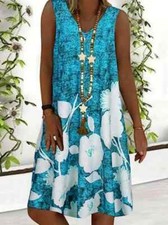 Floral Print Sleeveless Dress, Vintage V Neck Knee Length Medium
