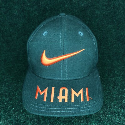 Vintage Nike University Of Miami Snapback Hat Green Embroidered