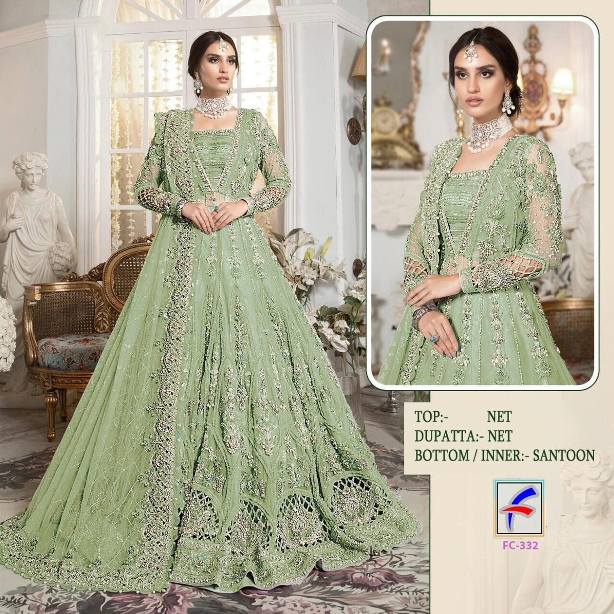 Printed Heavy Georgette Anarkali Gown, Full Sleeve, Green at Rs 999 in Surat