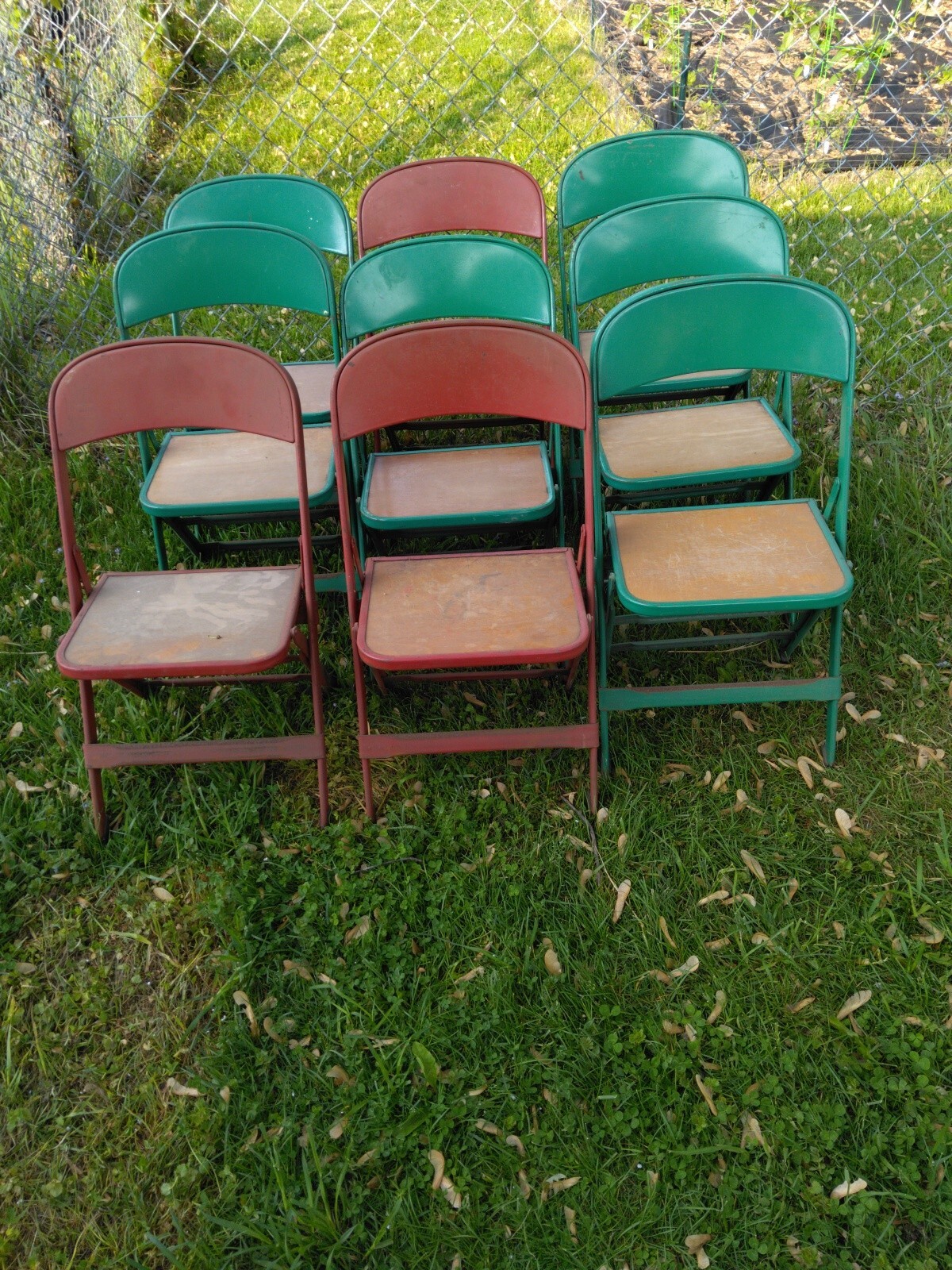 9 CLARIN MFG CO wood / Metal Folding Sunday School Chairs Vintage Local