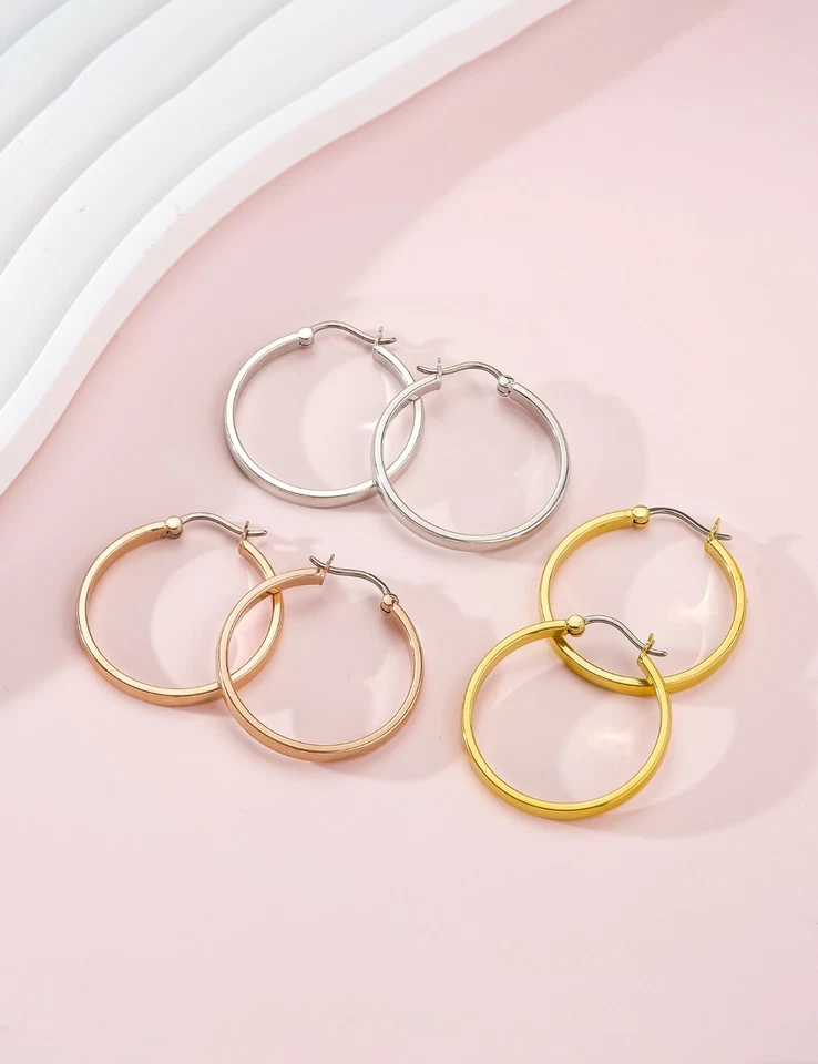 G23 Puro Titanio Hipoalergénico Suave Anillo Circular Mujer Pendientes Foto 2 de 4