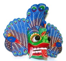 8" Sri Lankan Stunning Peacock Wooden Wall Art Mask Home Decor