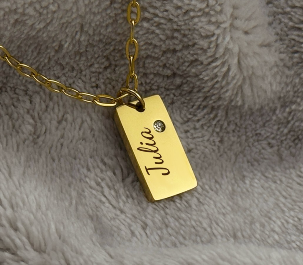 14k Gold Filled Rectangle Name Necklace, Engraved Jewelry, Gift for Mom