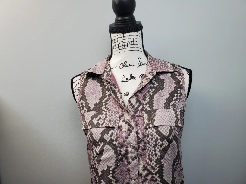 Vestido Camisa Michael Kors Mujer Pequeño Púrpura Piel de Serpiente Cuello Botón a Presión Foto 3 de 4