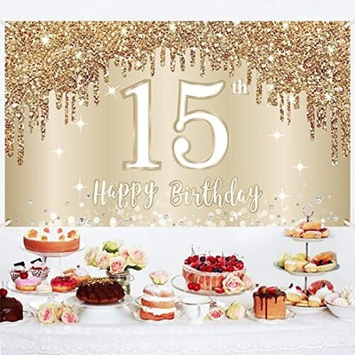 'Happy 15th Birthday' Banner In Roségold | Ca. 3 M Lang, Glitzer-Optik | Für Geburtstagsdeko
