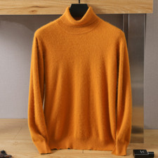 Men's Pure Mink Cashmere Turtleneck Undershirts Long-sleeved Casual Sweater Tops