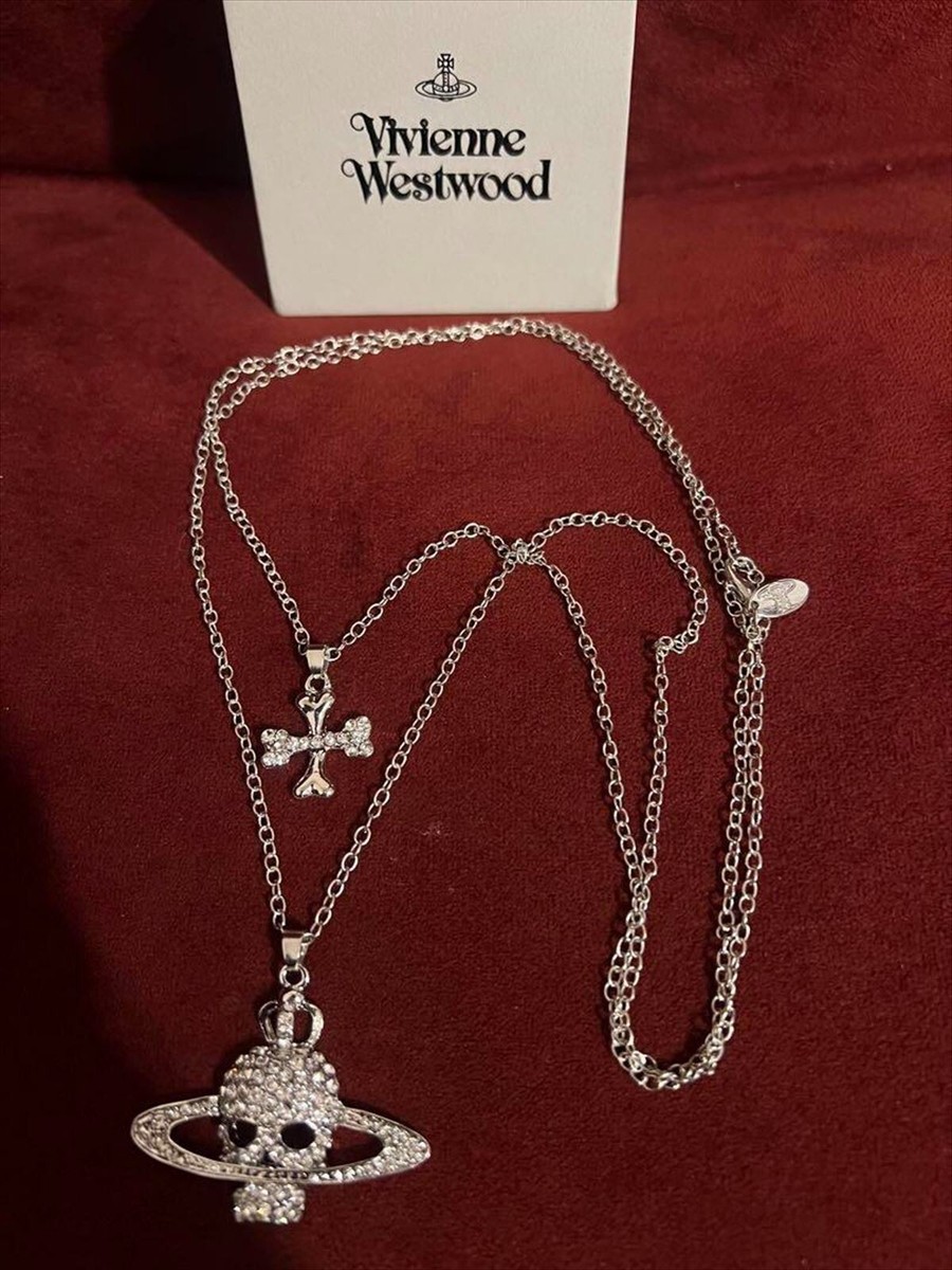 Vivienne Westwood Necklace Double Chain Skull Orb Silver Vivienne Westwood Necklace Double Chain Skull Orb Silver