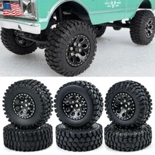 1.0" CNC Beadlock Wheel Rims and Tires for 1/24 RC Crawler Axial SCX24 Model Car