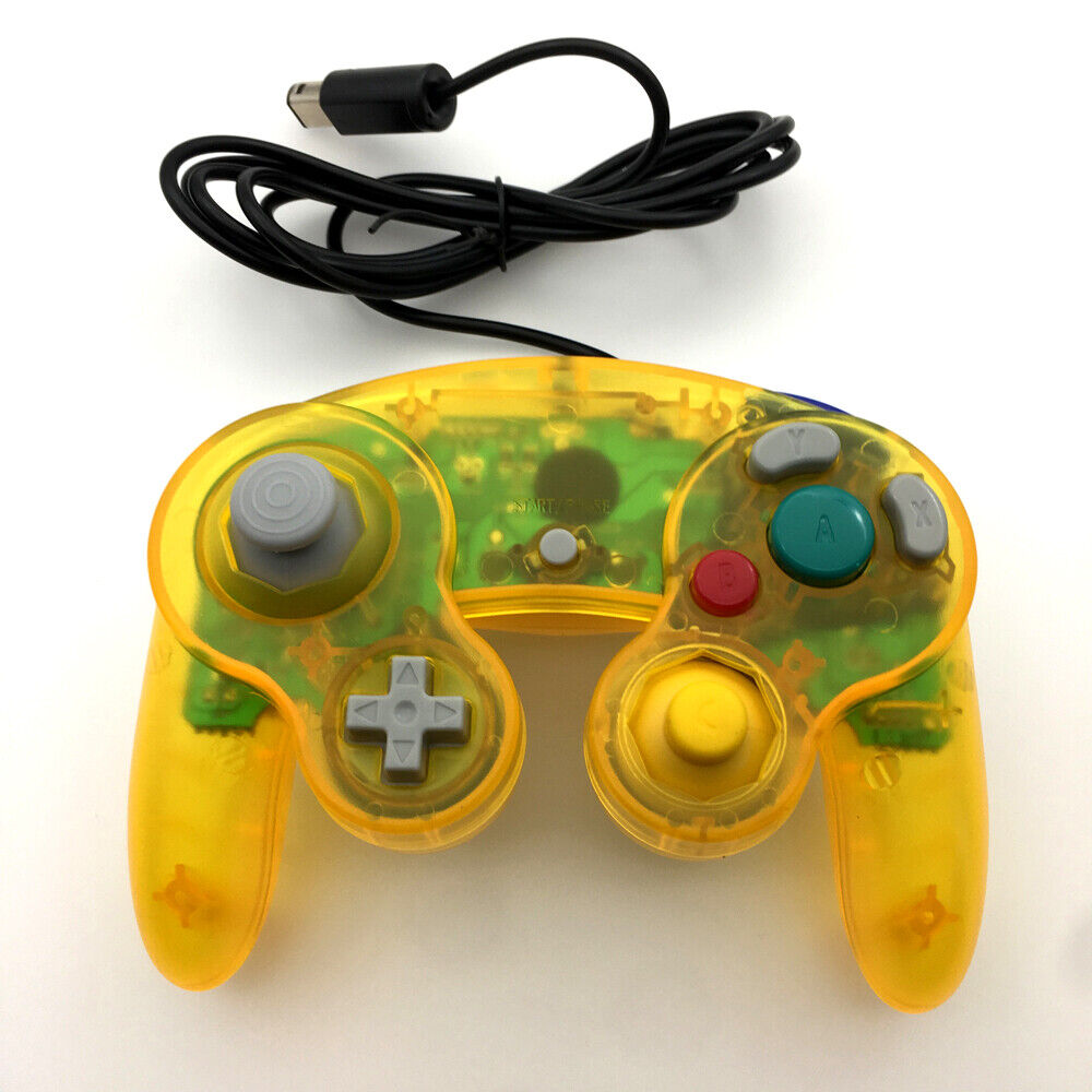 Clear Yellow Wired Game GC Shock Controller for Nintendo GameCube NGC Console