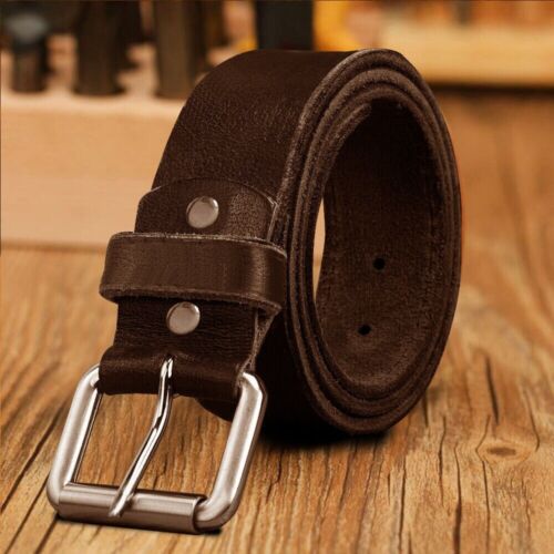 Genuine Leather Mens Belts Real New Buckle Trouser Brown Black Jeans Belt Buckle - Picture 9 of 10