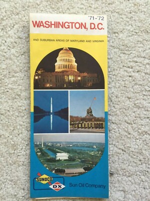 Vintage Sunoco Sun Gas  Oil DX Road Map - 1971 Washington DC - Clean