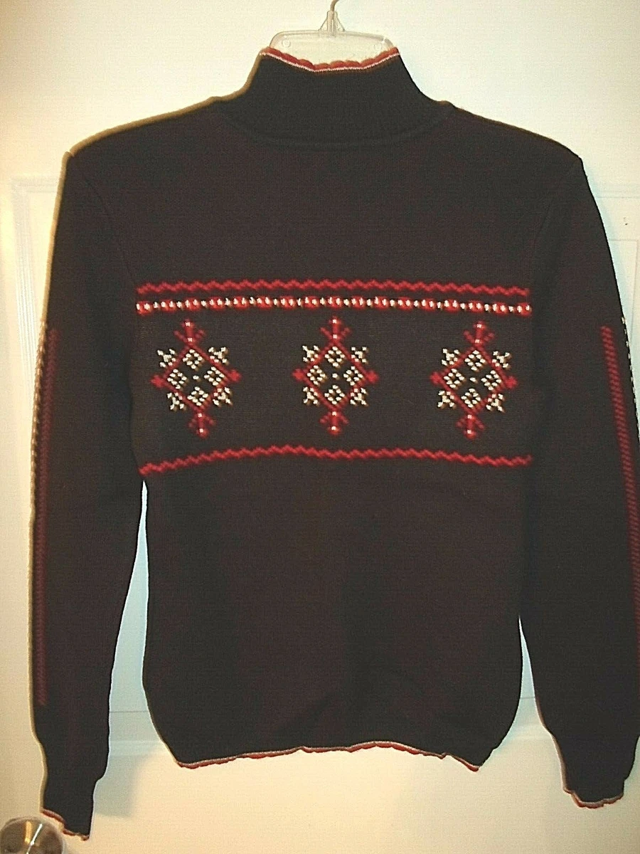 NILS Womens SM Embroidered Turtleneck Ski Sweater Black Red White