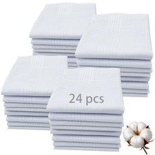 24 PCS 16'' x 16''Handkerchiefs for men 100 Soft Cotton White Hankie handker...