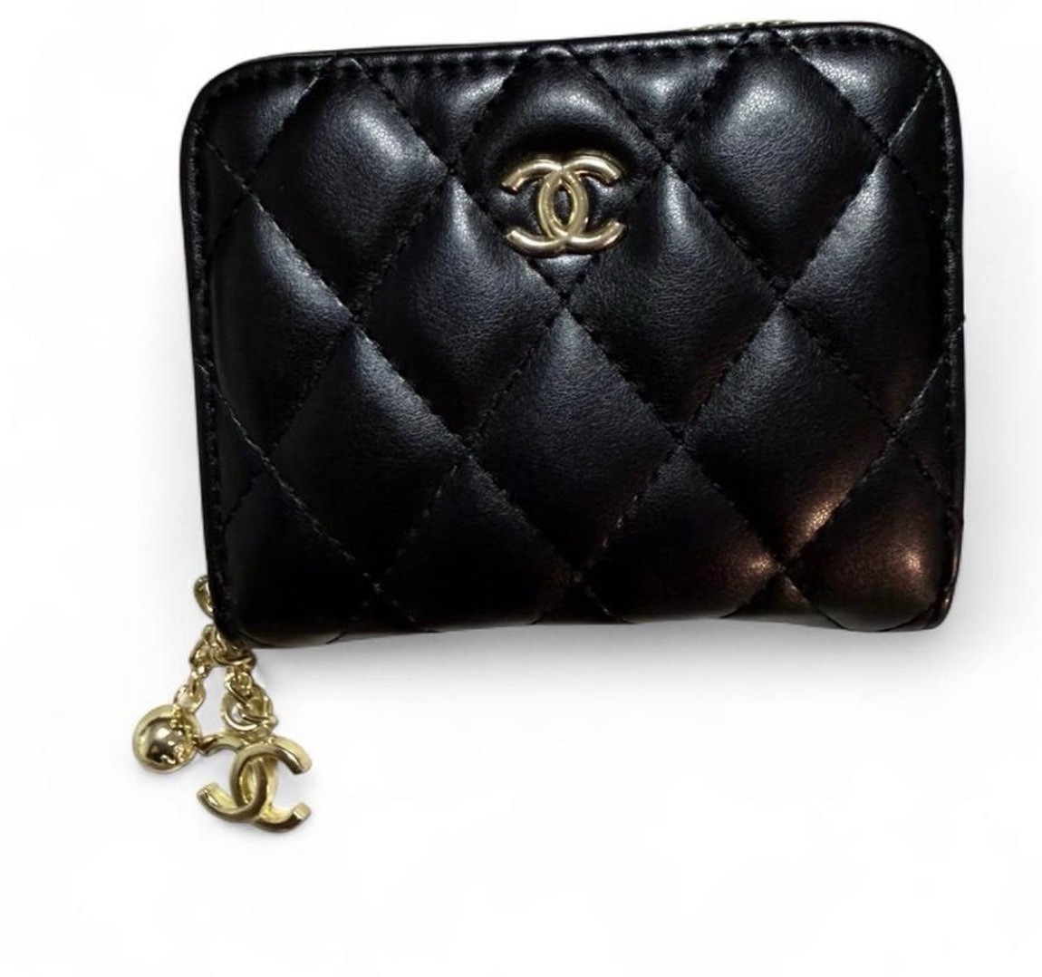CHANEL Black Quilted Logo Zip-Around Folding Women's Wallet