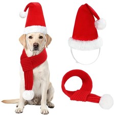 Rypet Dog Santa Hat and Scarf with White Large, Hat Scarf Pom