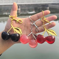 Red Cherry Apple Bag Charm Keychain Resin Metal Brass Purse Decoration - USA