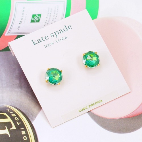 NWT Kate Spade Bright Ideals Cubic Zirconia CZ earring $38 Green Gold Plated - Picture 3 of 3