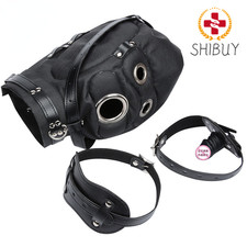 Head Hood Headgear PU Leather Mask Mouth Gag Plug Muzzle Harness Bondage
