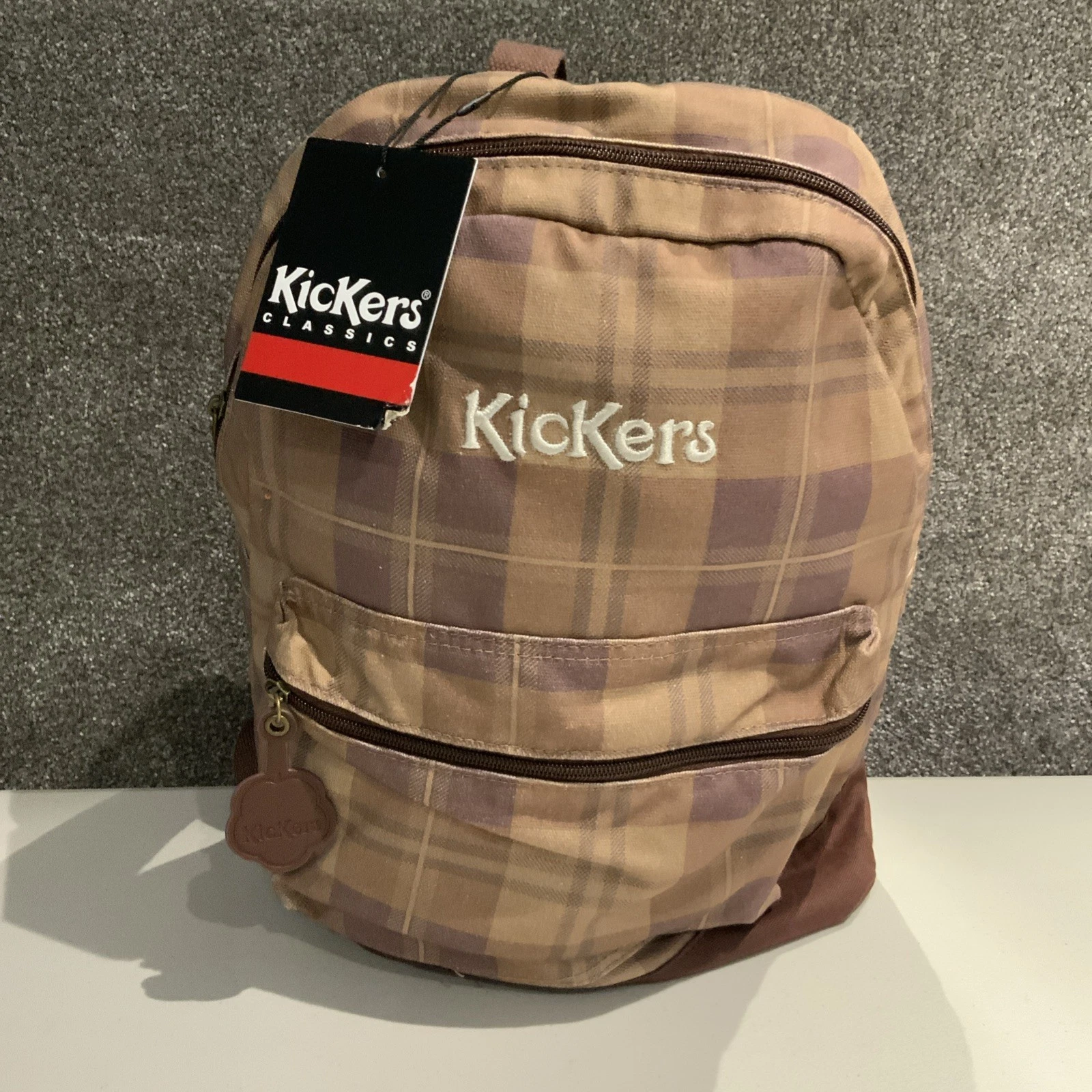Kickers Classics Backpack Rucsack 90s Retro Brown Check New With Tags