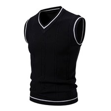 Men's Knit Sweater Vest V-Neck Sleeveless Slim Fit Patchwork Polyester