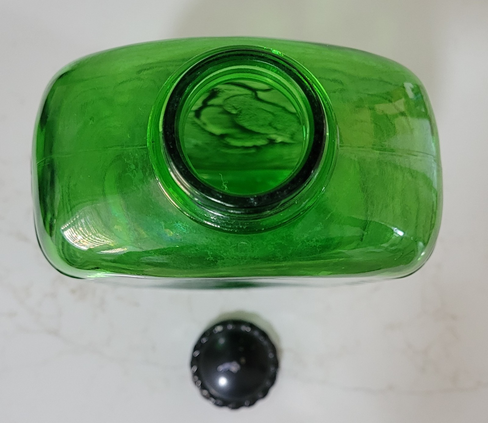 Antique Green Glass Refrigerator Water Bottle No. 1429-Penguin Design