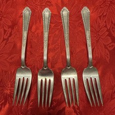 Antique Set Of 4 Holmes Edwards Romance Patten 6 1/4 Individual Salad Forks