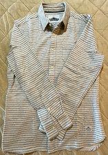 Penfield Classic Fit Men  s M Long Sleeve Shirt Cream Navy Stripe Flannel Cotton
