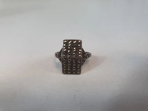 Vintage Art Deco 925 Silver Marcasite Rectangular Ring Size N 4.42g