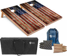 American Flag Cornhole Board Set with Bean Bags  Carrying Case - 4'x2