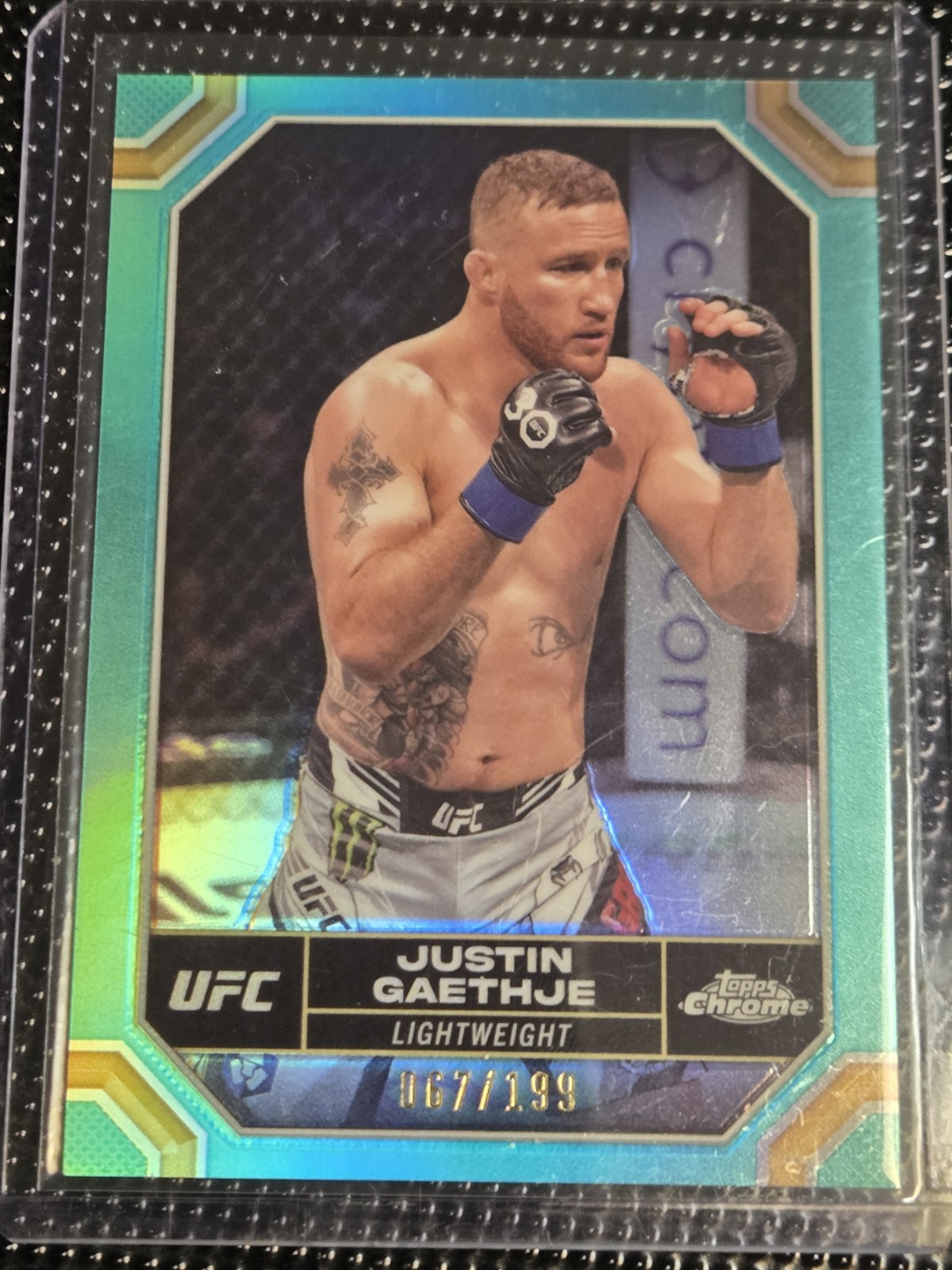 2024 Topps Chrome UFC Justin Gaethje card no. #104 Aqua Refractor /199