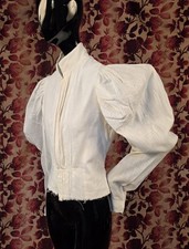 VICTORIAN 1890  S WHITE COTTON BALLOON SLEEVE BODICE W HIGH COLLAR