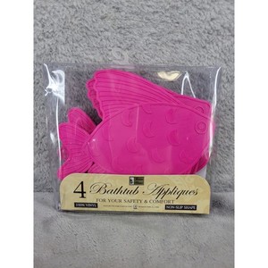 4 Pink Fish Bathtub Appliques Non Slip Safety Comfort Vinyl Suction Cups