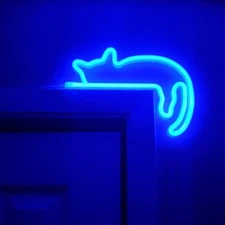 Cat neon LED plastic wall sign blue 8x11 inch - cat lover gift home decor