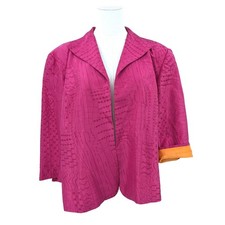 Coldwater Creek Fuchsia Embroidered Silk Jacket with Contrast Cuffs   XL Pink