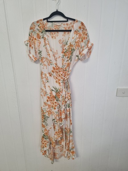 IRIS MAXI size 10 orange blossom v neck cap sleeve wrap midi dress bohemian