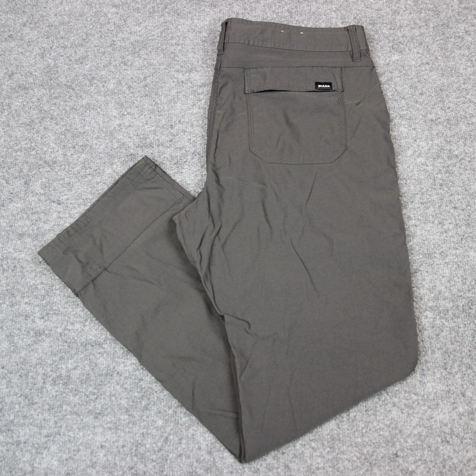 prAna Brion Pants Men's 38X32 (Actual 38X31) Belted Gray Nylon Stretch Hiking