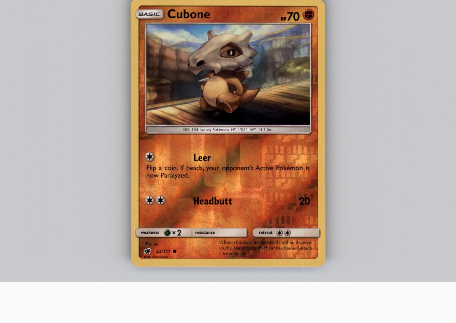 Cubone 52/111 Common Crimson Invasion Pokemon Reverse Holo Near Mint
