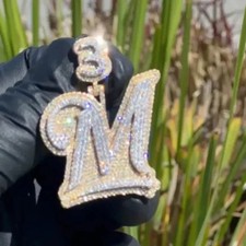 3 Ct Round Cut Real Moissanite Customize Number Pendant 14K Yellow Gold Plated