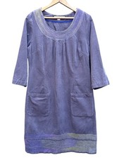Boden Purple Corduroy Dress With Embroidered Neckline & Pockets UK 12R US 8R