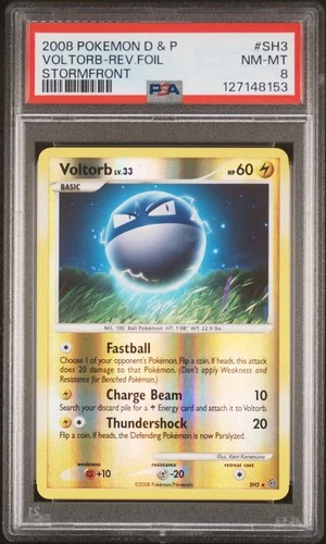 2008 POKEMON D & P STORMFRONT VOLTORB LV. 33 #SH3 REVERSE SECRET HOLO PSA 8