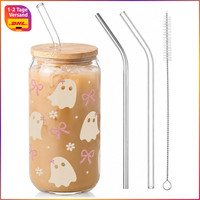 Halloween Tasse Trinkbecher Mit Deckel Strohhalm Geist 350Ml Geschenk 4 StüCk