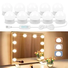 LED Vanity Lights for Mirror, Vanity Lights Stick on with 10 Dimmable Bulbs, 